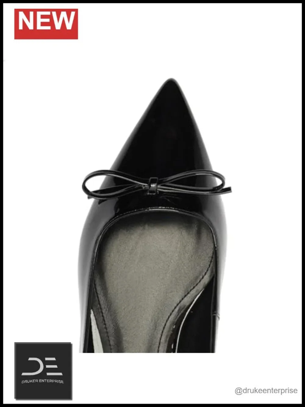 Patent Leather Ballet Flats with Bow Detail, Gold Heel Accent